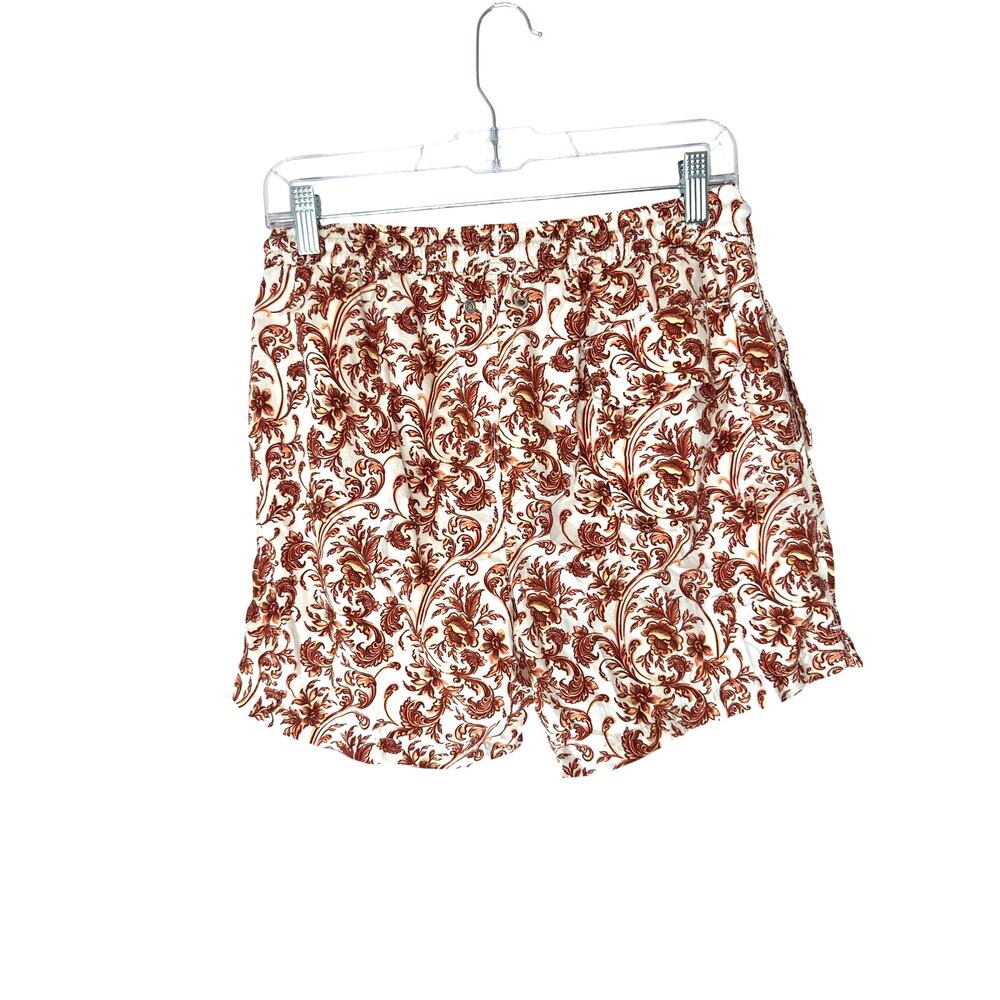 Fedeli Orange Floral Print Lined Made in Italy Slim Swim Trunks Shorts Medium - Picture 8 of 9
